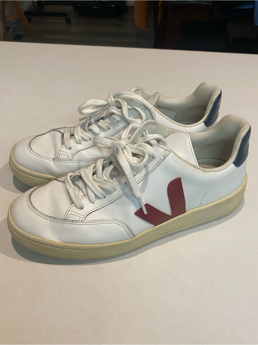 VEJA V-12 LEATHER SNEAKER EXTRA WHITE MARSALA NAUTICO V LOGO LACE UP SZ 7 EU 38 - Picture 8 of 16